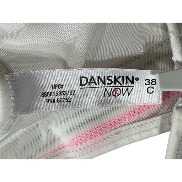 Danskin Now High-Impact Sports Bra 38C White Racerback W/ Pink Stripes Front Zip - Picture 3 of 6